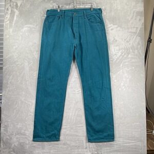 Levi's 501 XX Jeans men's 36x32 Button Fly Teal Blue Denim Straight Fit Cotton